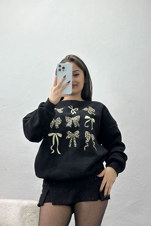 3 İplik Baskılı Sweat Siyah - 42244.1878.