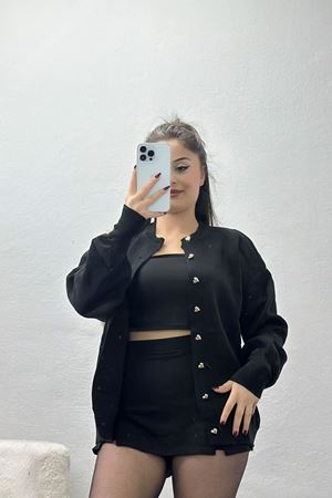 Kalp Düğmeli Hırka Siyah - 3256.1577.