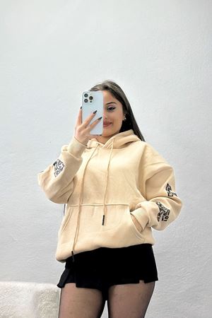 3 İplik Kanguru Cepli Kapşonlu Sweat Bej - 42249.1878.