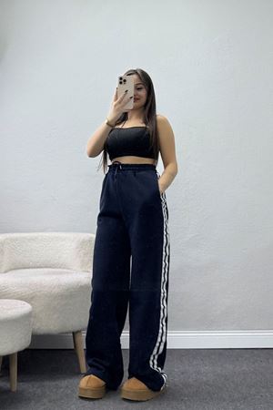 3 İplik Şardonlu Şeritli Eşofman Altı Lacivert - 52023.1857.