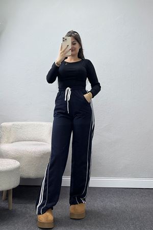 Şeritli 2 İplik Eşofman Altı Lacivert - 52028.1005.