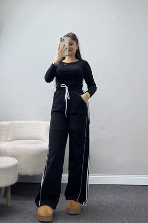 Şeritli 2 İplik Eşofman Altı Siyah - 52028.1005.