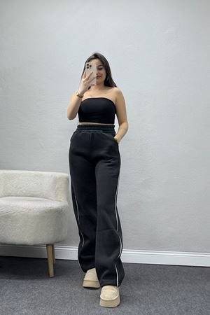 3 İplik Biyeli Palazzo Eşofman Altı Koyufüme - 30104.1878.