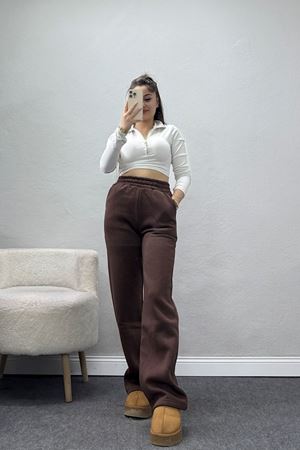 Üç İplik Palazzo Eşofman Altı Acıkahve - 20970.1878.