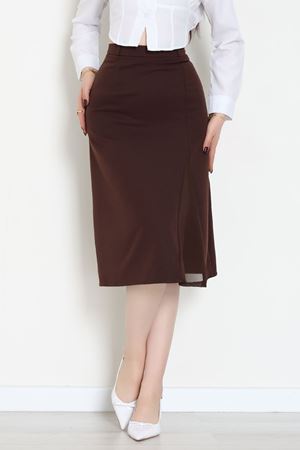 Dabıl Kumaş Tül Yırtmaçlı Etek Kahve - 51260.1991.