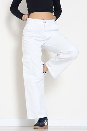 Kargo Cep Palazzo Kot Pantolon Beyaz - 31849.2121.