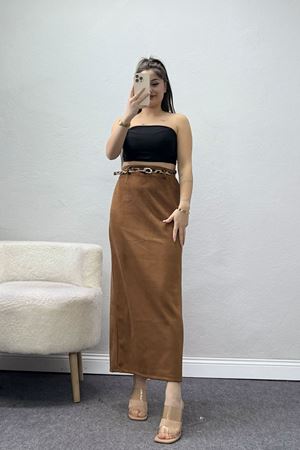 Kemerli Süet Etek Taba - 60653.2126.