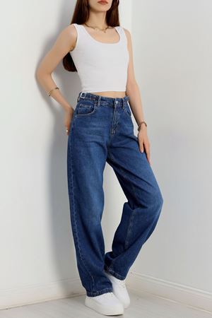 Yanları Tokalı Baggy Kot Pantolon Mavi - 31153.1590.
