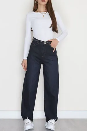 Kadın Baggy Kot Pantolon Lacivert