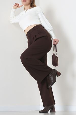 Premium Pileli Palazzo Pantolon Acıkahve - 51609.683.