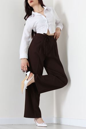 Dabıl Kumaş Beli Bağcıklı Pantolon Kahve - 51615.683.