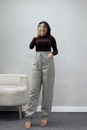 Dikiş Detay Çizgili Pantolon Gri - 31156.444.