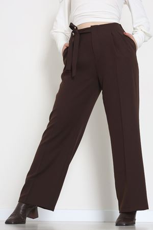 Yan Bağlama Detaylı Dabıl Kumaş Pantolon Kahve - 51611.683.