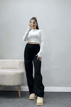 Selanik Kumaş Bel Lastikli Çımalı Pantolon Siyah - 51226.1567.