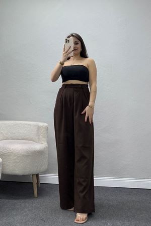 Dabıl Kumaş Önden Pileli Palazzo Pantolon Kahve - 2081.1991.