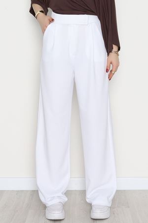 Kemer Cırtlı Krep Pantolon Beyaz - 20255.1865.