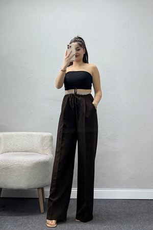 Dabıl Kumaş Beli Lastikli Pantolon Kahve - 51617.683.