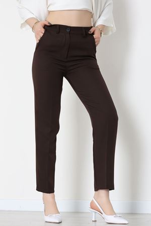 Double Kumaş Bel Lastikli Pantolon Kahverengi - 51112.1920.