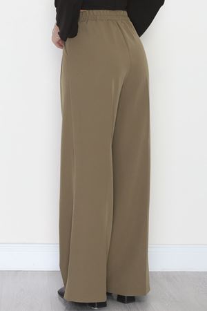Dabıl Kumaş Beli Lastikli Palazzo Pantolon Haki - 51063.1991.
