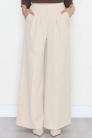 Dabıl Kumaş Beli Lastikli Palazzo Pantolon Bej - 51063.1991.