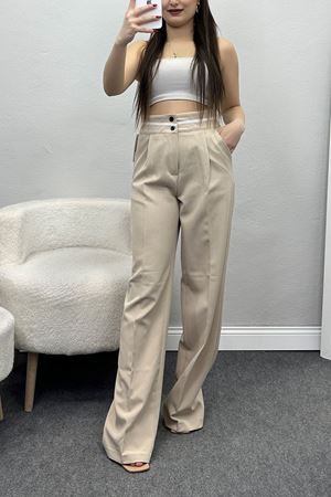 Tek Pile Ekstraforlu Palazzo Pantolon Bej - 50054.1920.