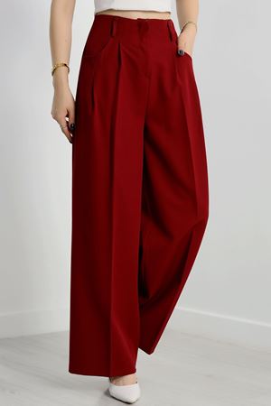 Cepten Pileli Palazzo Pantolon Bordo - 90113.1397.