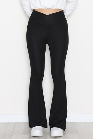 Çapraz Kemer Dalgıç Kumaş Tayt Siyah - 52084.1098.