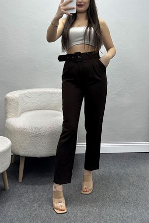 Kemerli Kumaş Pantolon Koyukahve - 20369.1397.