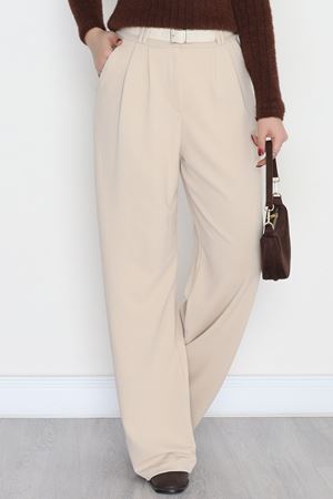 Kemerli Zra Krep Palazzo Pantolon Bej - 30777.1865.