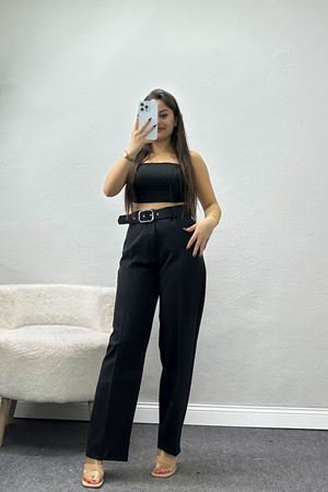 Kemerli Palazzo Pantolon Siyah - 24194.1397.