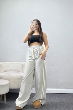 Keten Biyeli 2 İplik Eşofman Altı Gribej - 40023.1857.