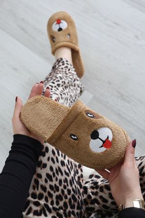 Peluş Ayıcıklı Ev Terliği Camel - 32565.264.