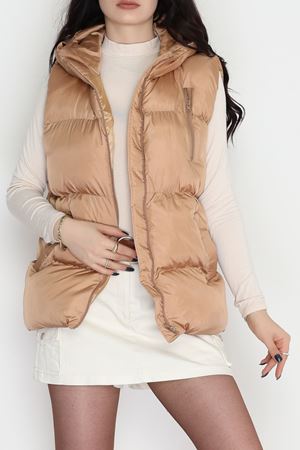 Kapşonlu Şişme Yelek Camel - 19190.1839.