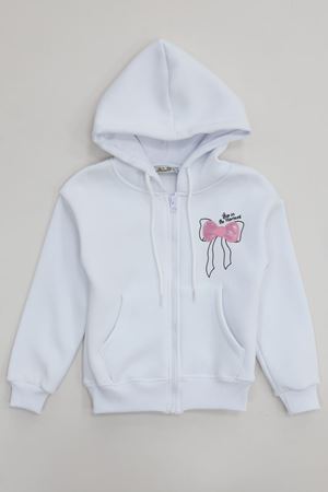 3 İplik Şardonlu Fermuarlı Sweat Beyaz - 6264346.1576.