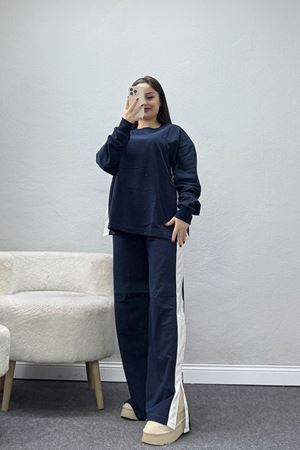 Şeritli 2 İplik Eşofman Takımı Lacivertbeyaz - 52180.1857.