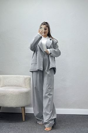 Çizgili Ceket Takım Gri - 9519.1995.