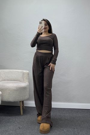 Raporlu İnterlok Çerçeve Yaka İkili Takım Kahve - 51090.1567.