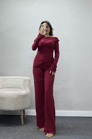 Madonna Yaka Asimetrik Kesim Takım Bordo - 55029.1567.