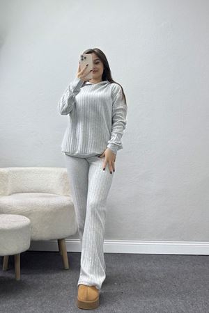 Kapşonlu İnterlok Kumaş İkili Takım Gri - 42636.1567.