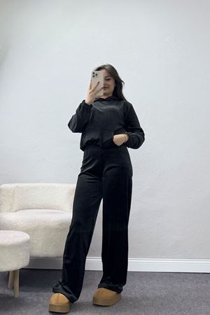 Kapşonlu Kadife Takım Siyah - 466.1287.