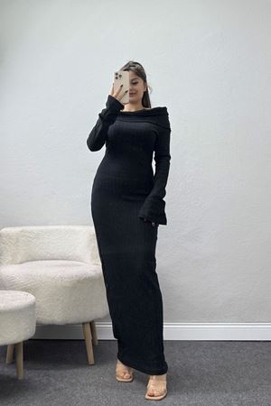 Madonna Yaka İnterlok Kumaş Elbise Siyah - 42635.1567.