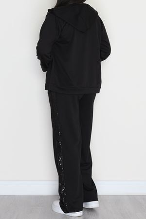 Pul Detay 2 İplik Büyük Beden Eşofman Takımı Siyah - 50804.1857.