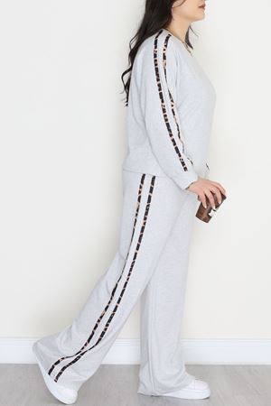 Şeritli 2 İplik Büyük Beden Eşofman Takımı Gri - 50784.1857.