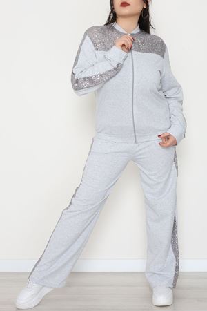 Pul Garnili 2 İplik Büyük Beden Eşofman Takımı Gri - 52108.1567.