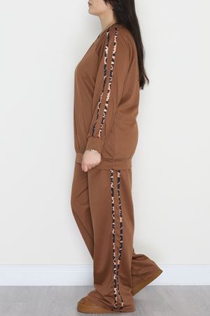 Şeritli 2 İplik Büyük Beden Eşofman Takımı Kahve - 50784.1857.