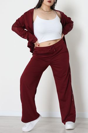 Pul Garnili 2 İplik Büyük Beden Eşofman Takımı Bordo - 52108.1567.