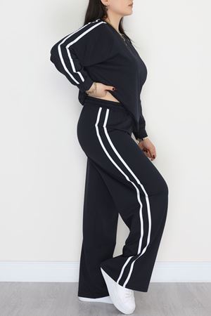 Şeritli 2 İplik Büyük Beden Eşofman Takımı Lacivert - 50787.1857.