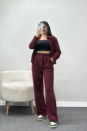 Likralı İthal Krep İkili Takım Bordo - 42070.1837.