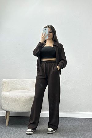 Likralı İthal Krep İkili Takım Kahve - 42070.1837.