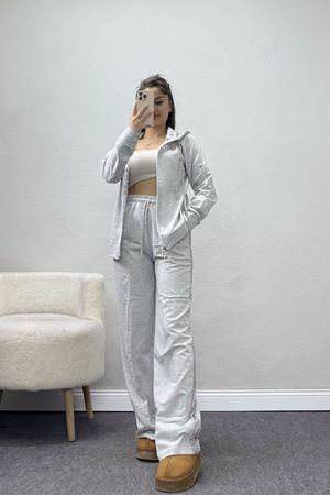 Pul İşlemeli 2 İplik Eşofman Takımı Gri - 40016.1857.